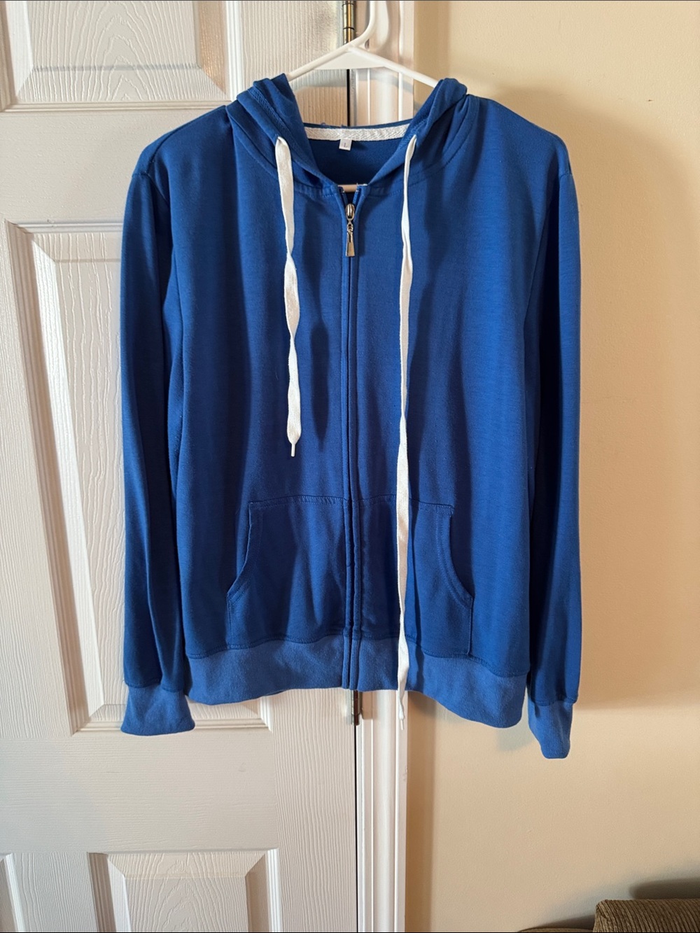 Classic Blue Zip-Up Hoodie with Drawstring Hood